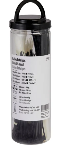 Kabelstrips assorterte størrelser 1000 stk.