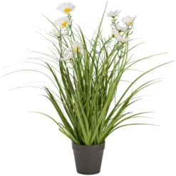 Kunstgress med margerittblomster 50 cm