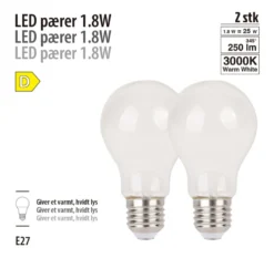 LED-filamentpærer 1,8 W E27 - 2-pk.