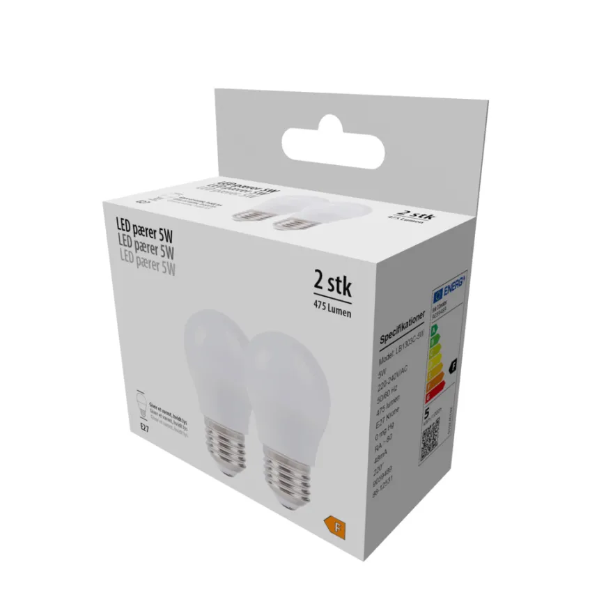 LED-kronepærer 4,9 W E27 - 2-pk.