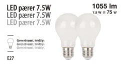LED-pærer standard 7,5 W E27 - 2-pk.