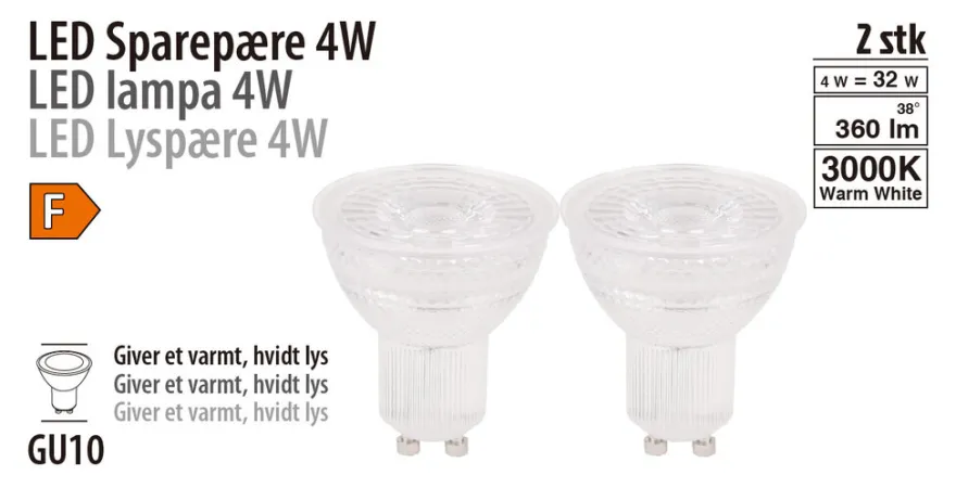 LED-spotpære 4 W GU10 - 2-pk.