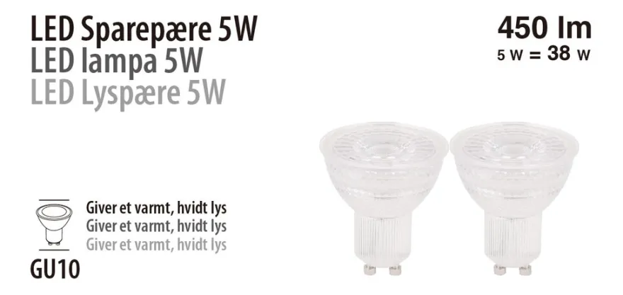 LED-spotpære 5 W GU10 - 2-pk.