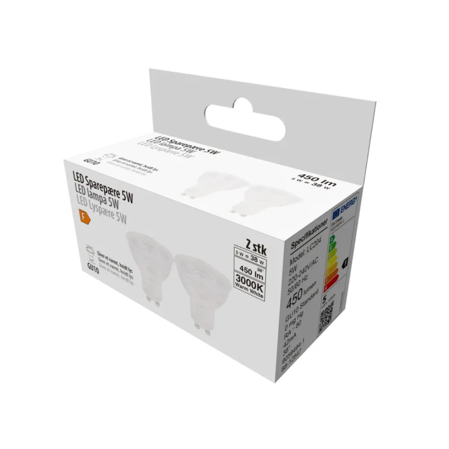 LED-spotpære 5 W GU10 - 2-pk.
