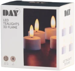 LED-telys m/3D flamme 4 stk.