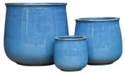 Leirpotter glasert blå 3-pk.