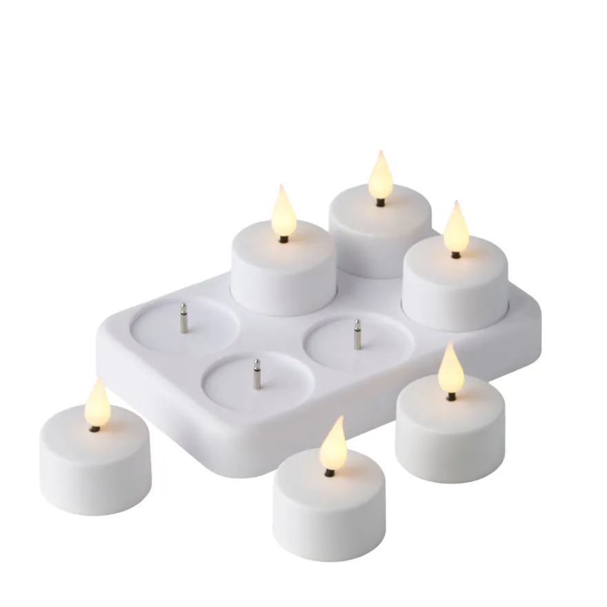 Oppladbare LED-telys hvit 6-pk.