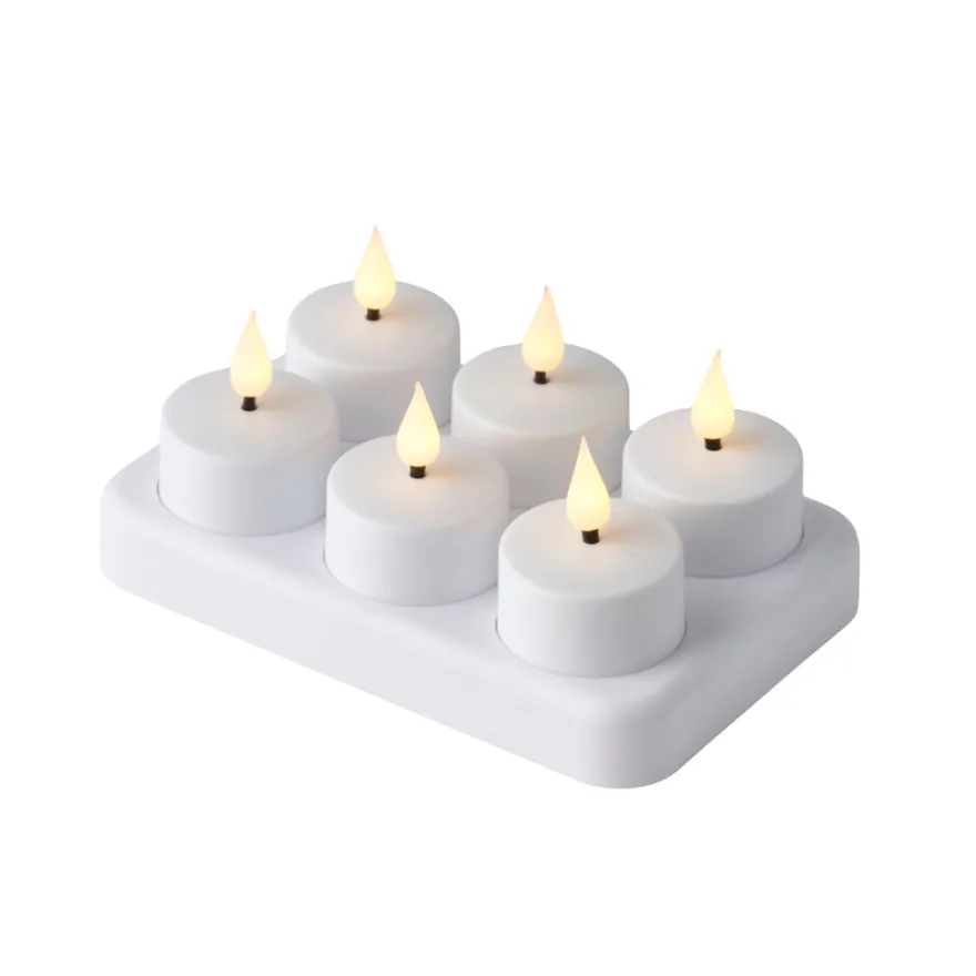 Oppladbare LED-telys hvit 6-pk.