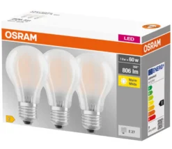Osram LED Base matt standardpære E27 7 W 3-pk