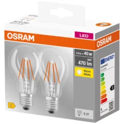 Osram LED Base standardpære E27 4 W 2-pk