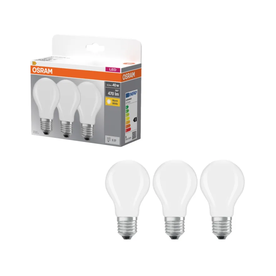 Osram LED-pære STD matt E27 4,2 W 3-pk.