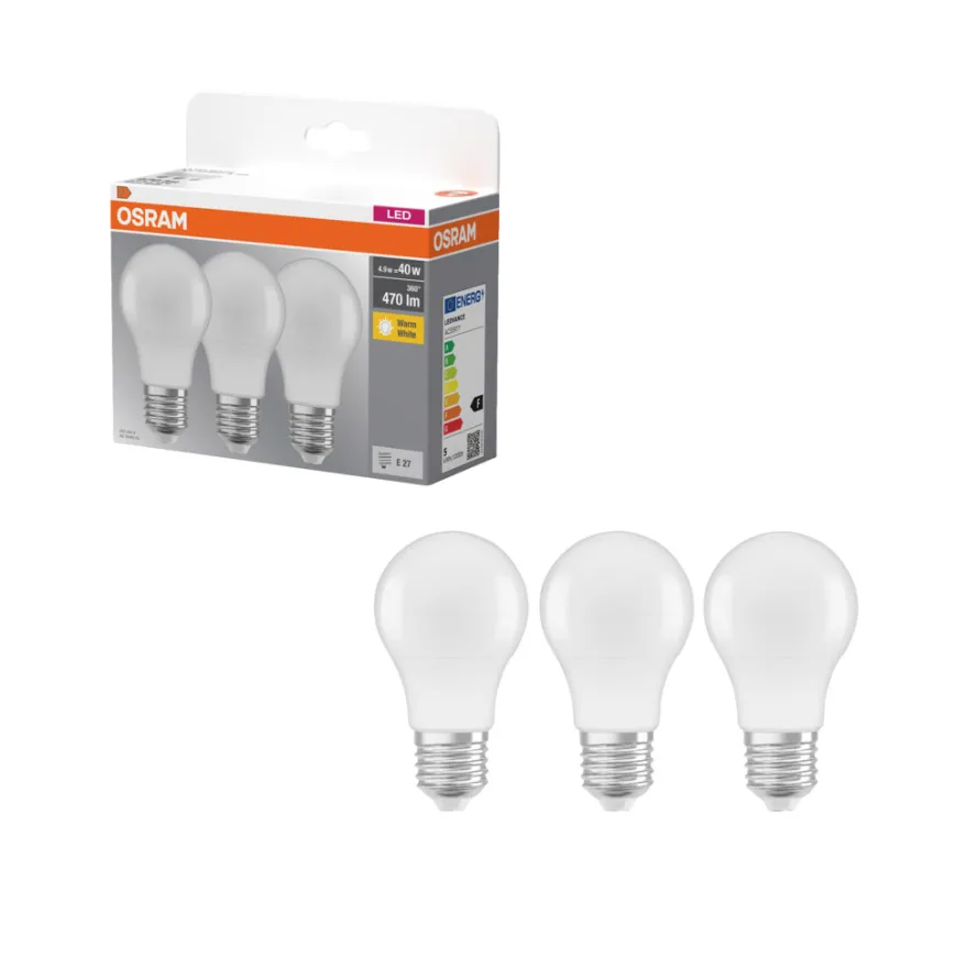 Osram LED-pære STD matt E27 4,9 W 3-pk.